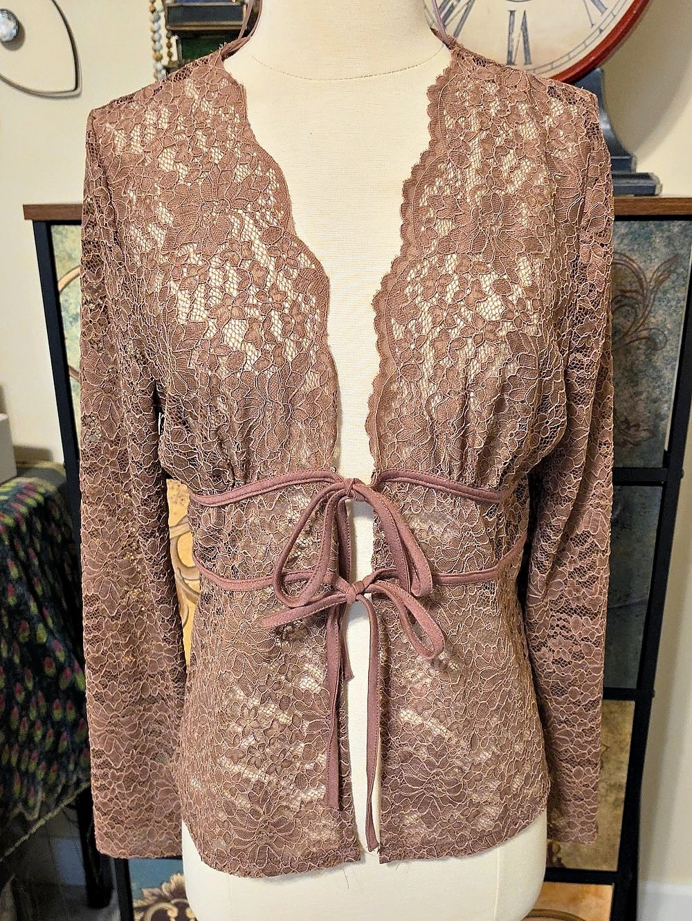 GLG Floral Lace Tie Front Soft Lavender Jacket Size Medium New W/O Tags